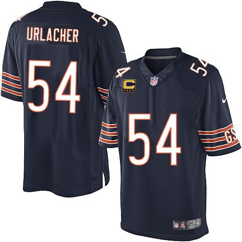 Men's Limited Brian Urlacher C Patch Nike Jersey Navy Blue Home - #54 NFL Chicago Bears